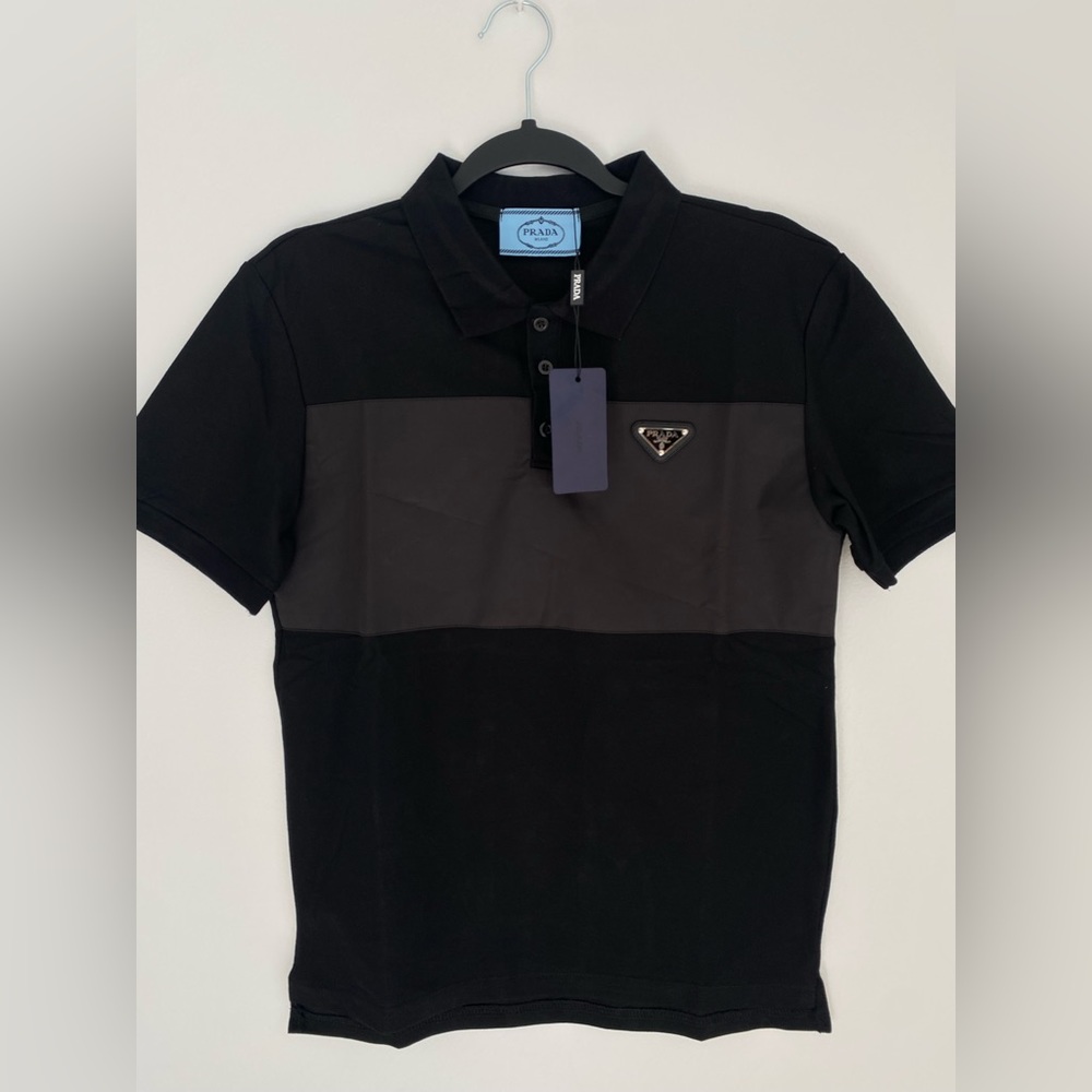 PRADA Piqué polo shirt with nylon details Mens M